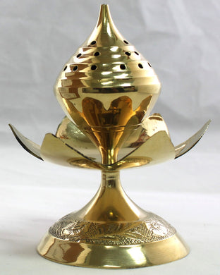 Large Brass Lotus Beehive Pedestal