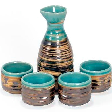 Sake Set - Bronze Raku Turquoise