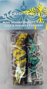 Turquoise Cloud - Mini 4" Wands, White Sage + Sinuata Flower Variety