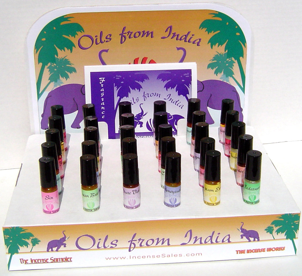 Oils From India Display Pack - 60 5ml. Bottles of Oils from India, 25 Fragrance Lists, Display